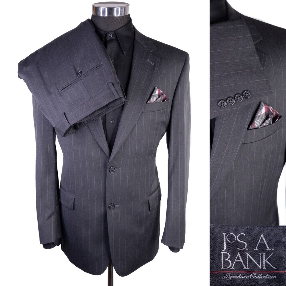 Jos A Bank 2-Pc Stripped Gray Suit Jacket Blazer Jacket Size 41R Pants 35X30